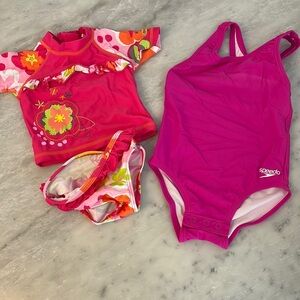 Speedo Pink and Red Rashguard Swim Set
